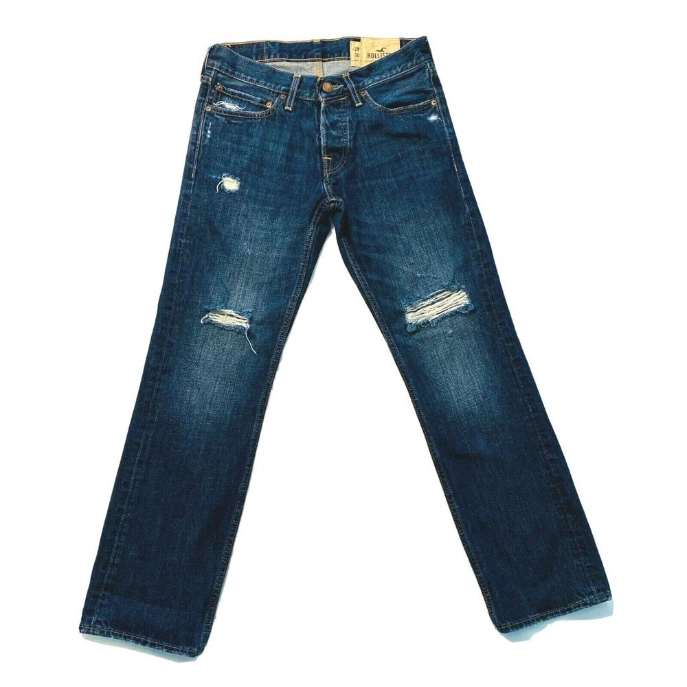 Hollister Balboa Classic Straight Leg Selvedge Jeans Destroyed Distressed‎ 31x31